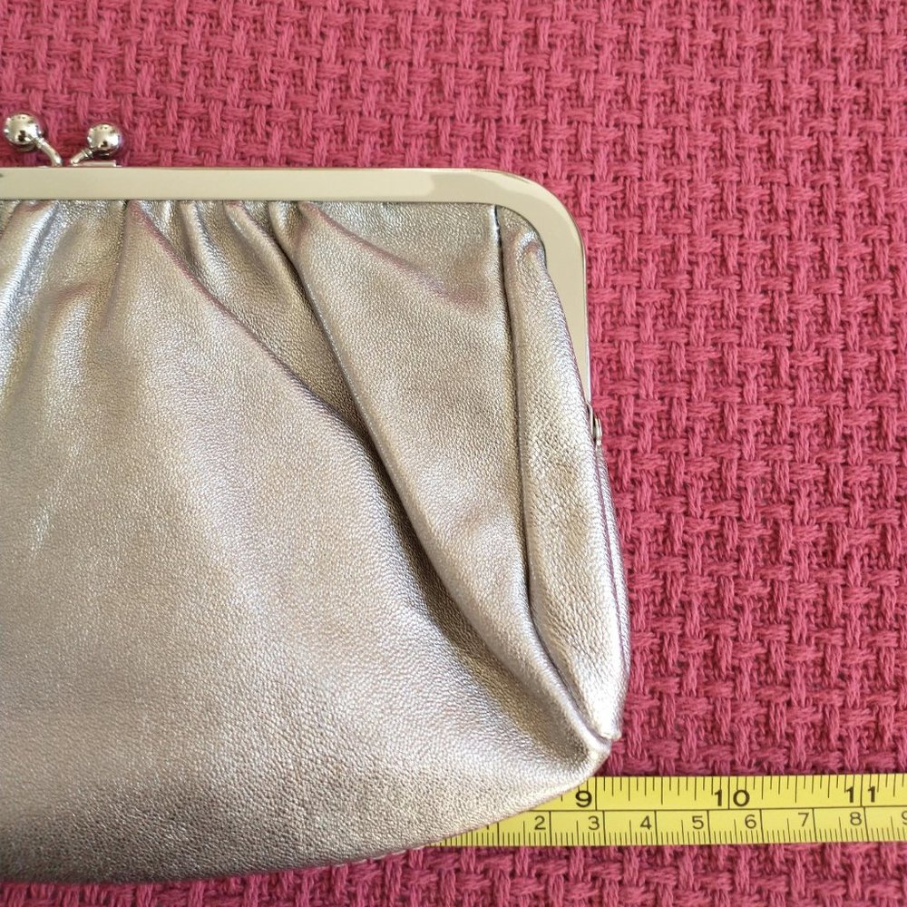 Express Silver Leather Pleated Clutch Evening Handbag Purse - Picture 4 of 8